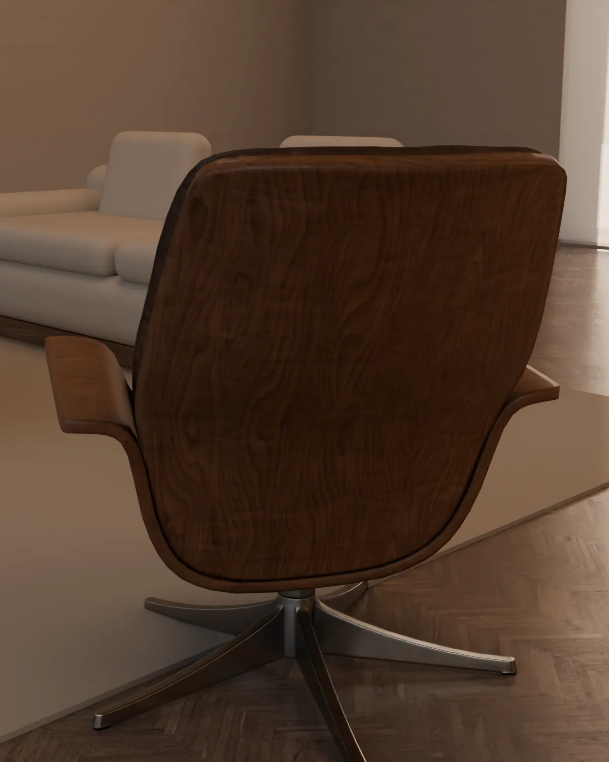 Arco lounge chair in cognac leather by a tall window